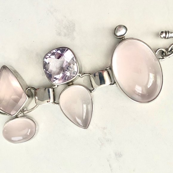 Silver Bracelet (Fossilized Amethysts, Quartz) - Picture 4 of 7